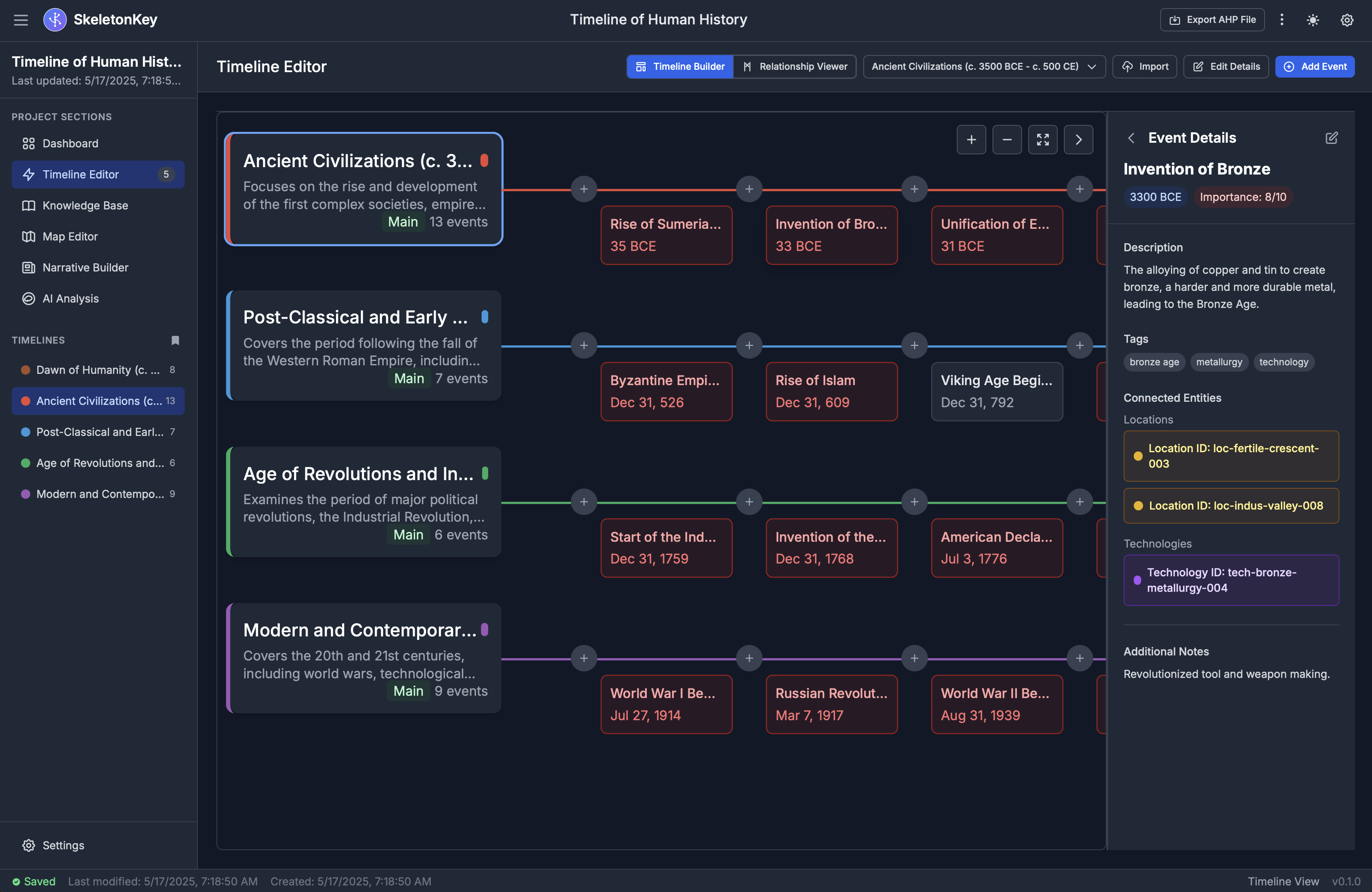 SkeletonKey Timeline Editor Screenshot (Dark Mode)